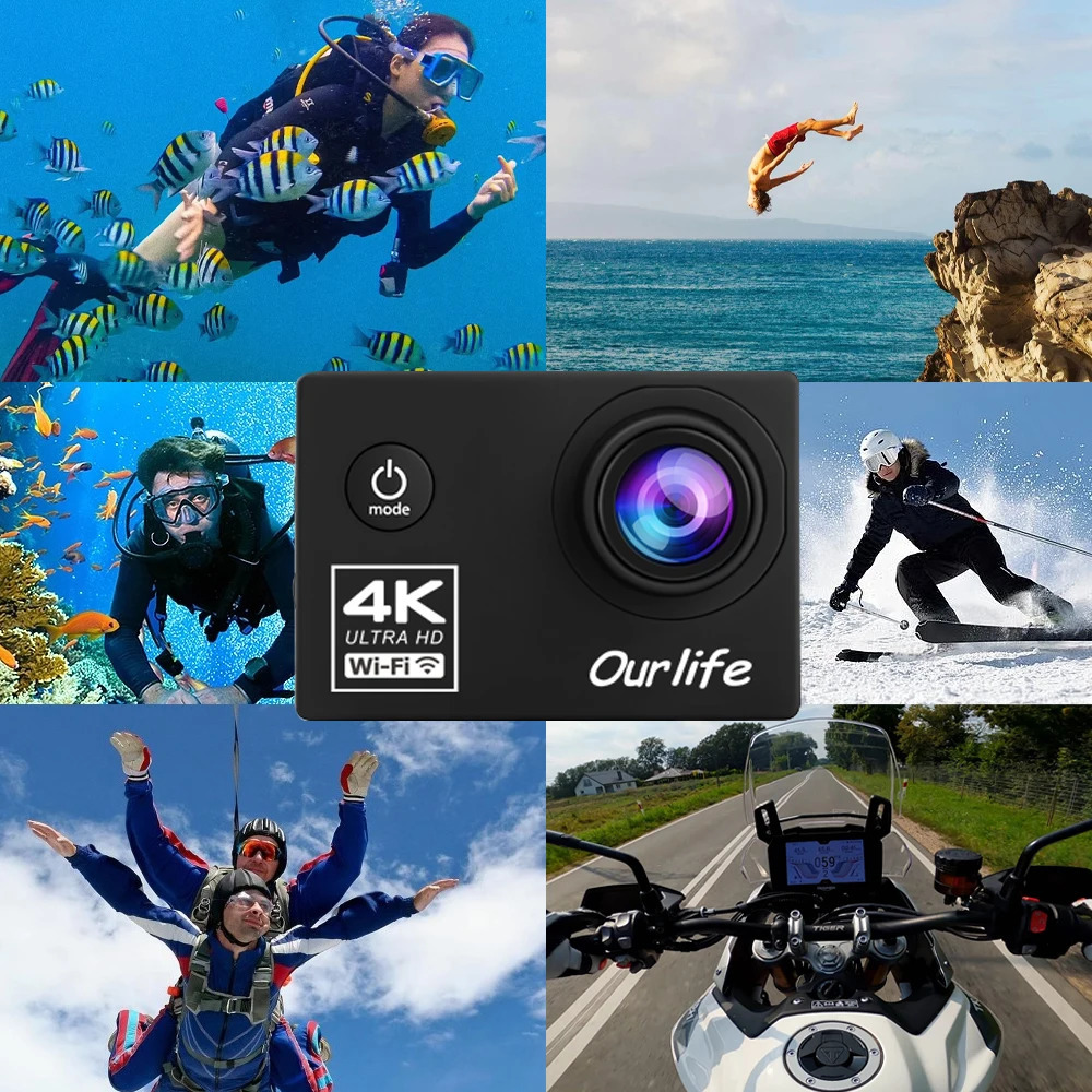 Action Camera Ultra HD 4K30FPS 16.0MP Wi-Fi 2.0 Screen 170D DVR Webcam Underwater 30M Helmet Video Recording Sport Camera 250813