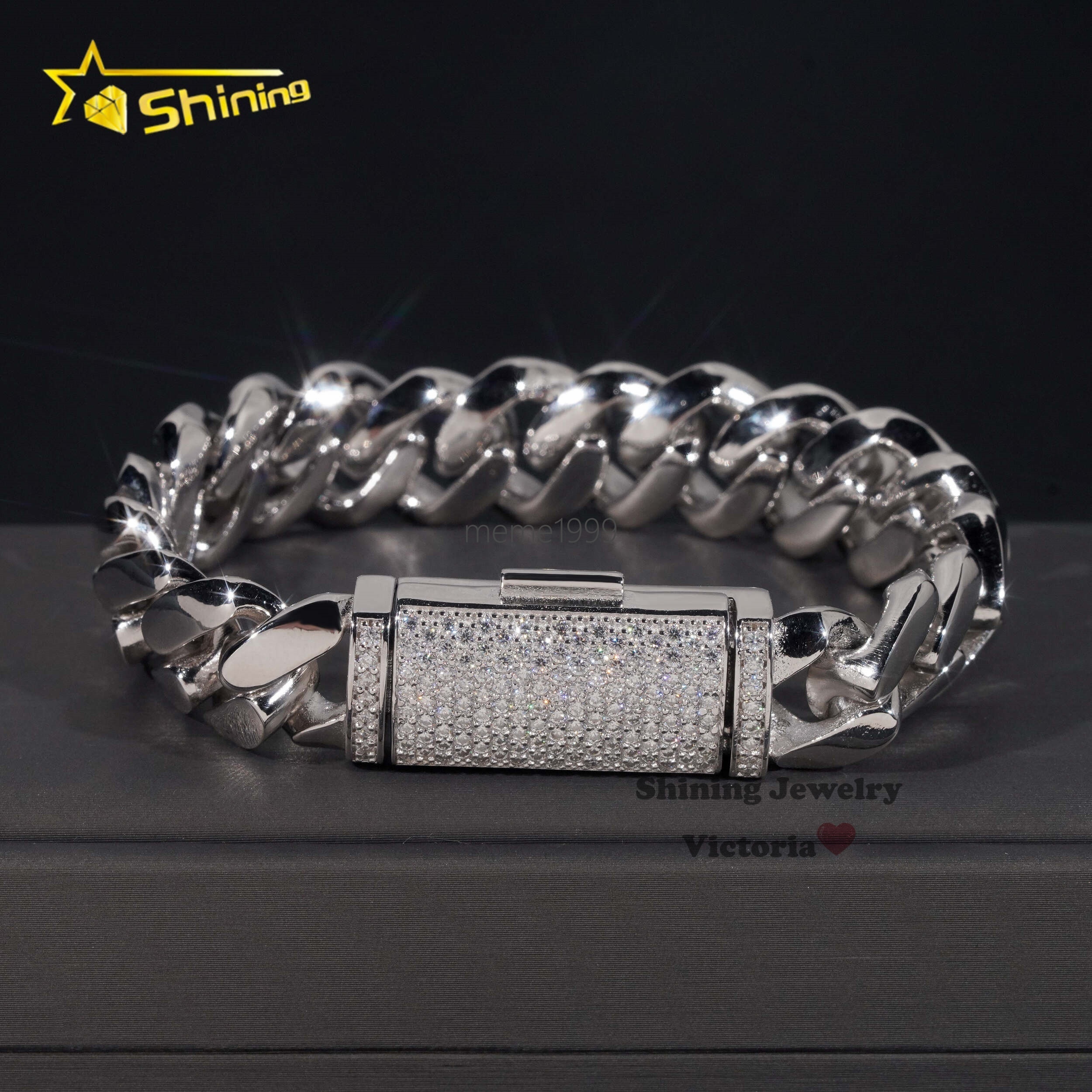 Iced Out Custom Rapper Style Hip Hop Jewelry 12MM Moissanite Lock 925 Hand Made Tight Link Plain Cuban Link Bracelet