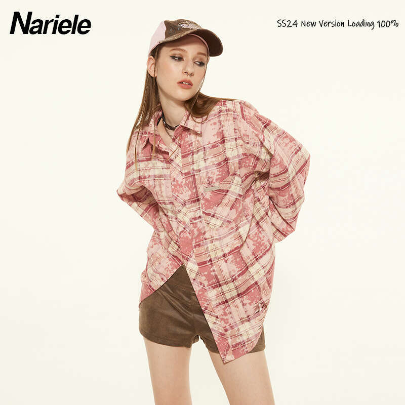 Vintage Plaid Polo Collar Design Color-Block College Style Casual Loose Shirt For Women B5