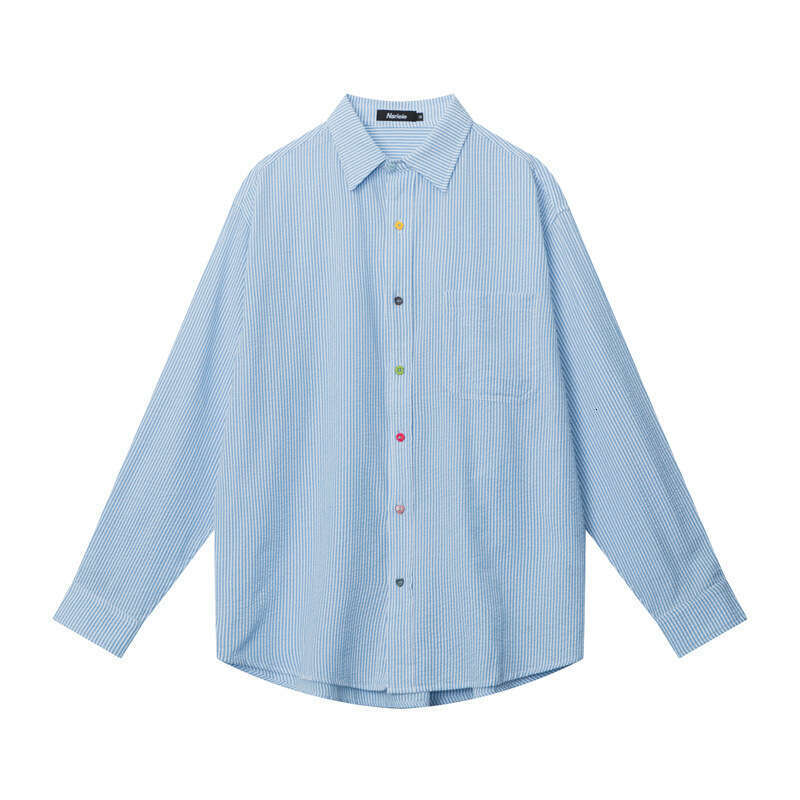 Spring And Autumn New Design Sense Niche Loose Color-Block High-End Versatile Women's Long Sleeve Shirt B5