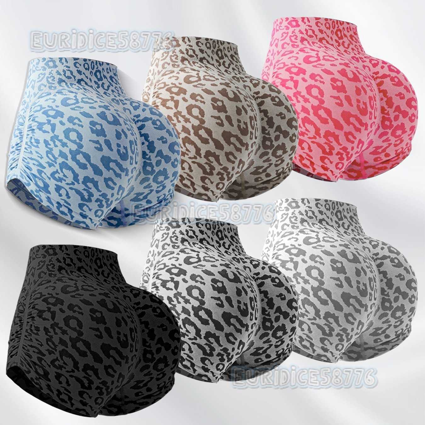 High Waist Tummy Control Leopard Print Yoga Shorts for Women Butt-lifting Tight-fitting Outdoor Running Peach Fitness Shorts H250819