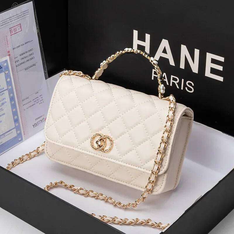 2024 Summer New Niche High-End Classic Argyle Handbag With Chain Shoulder Crossbody Fashionable Versatile Small Square Bag