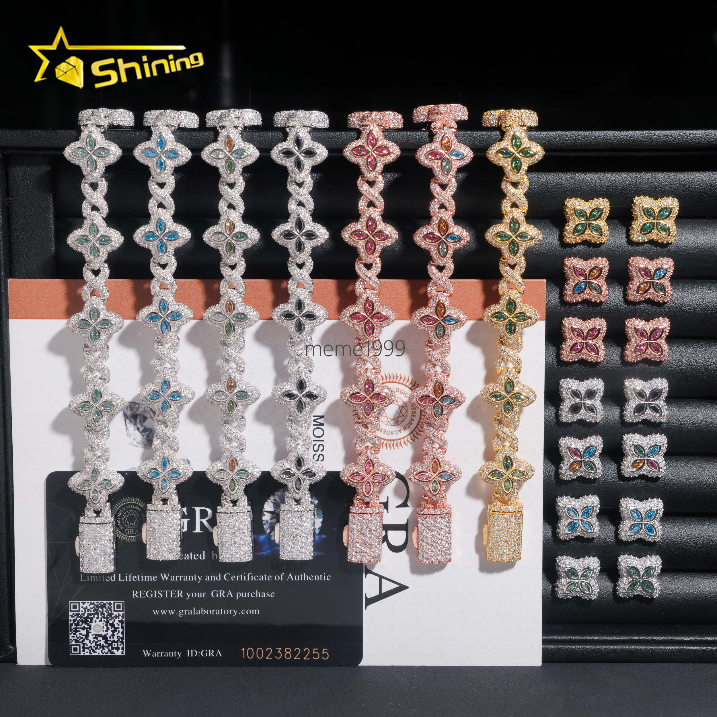 Hot Sale VVS Moissanite Iced Out 925 Silver 18K Gold Plated Colors Moissanite Flower 7 Bracelets 15mm Earrings Jewelry Sets