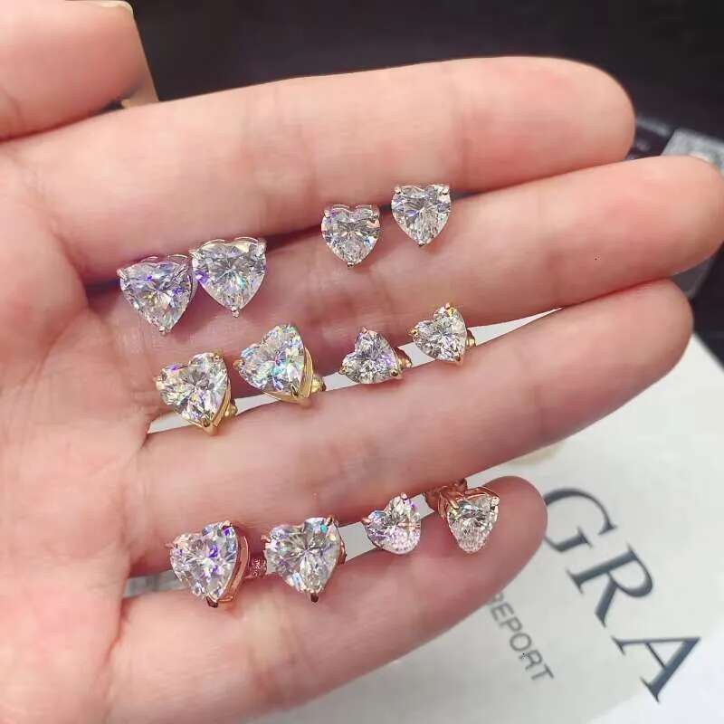 Fine Jewelry Women Sier Stud Pass Dia Tester Heart Shape Moissanite Earrings Ready to Ship
