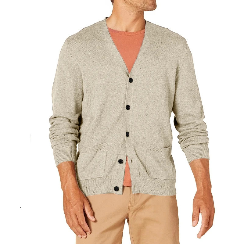 Mens Knit Slim Fit Cardigan Sweater V Neck Casual Button Down Sweaters Long Sleeve Fall Outwear with Pockets Outdoor Coats 250819