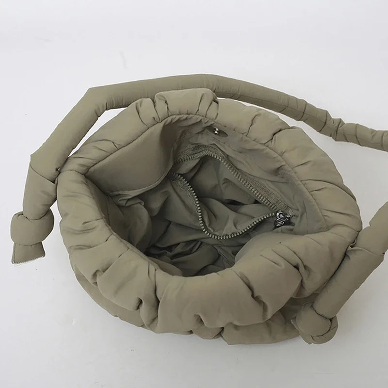 Nylon Bucket Bags Women Casual er Handbags Down-Filled Cotton Shoulder Bag Pleated Crossbody Bags Fashion Underarm Bag 250814