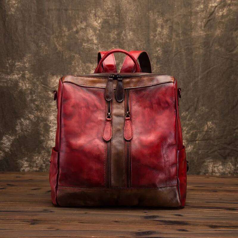 Vintage Genuine Backpack Woman Patchwork First Layer Cowhide Travel Bags Handmade Real Cow Leather Shoulder Bag