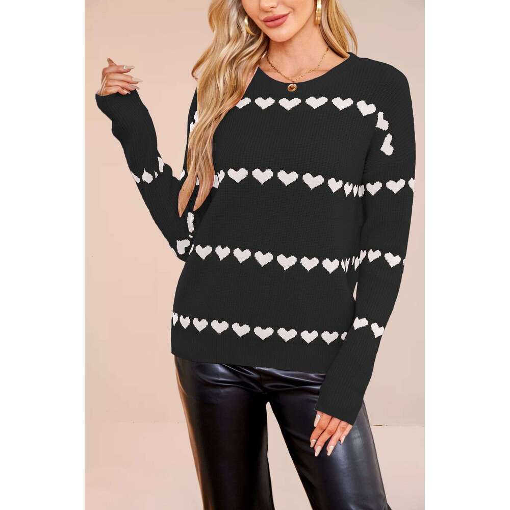 New Autumn Winter Women's Clothing Valentine's Day Love Heart Pullover Knitted Plus Size Loose Sweater B5