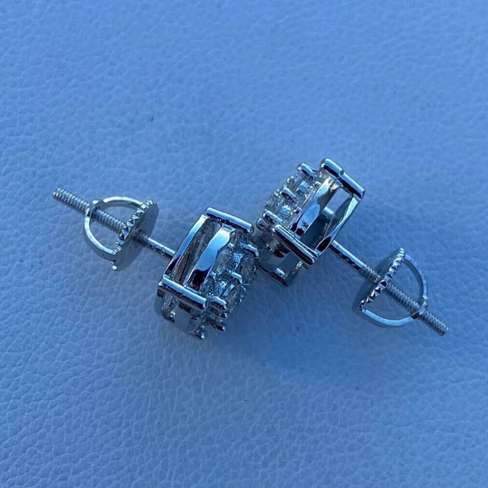 Screw Back Hip Hop Mens Cluster 925 Sterling Silver VVS Moissanite Stud Earrings