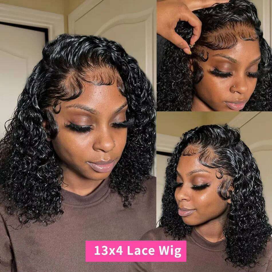 250% Curly Deep Wave Lae Frontal Wear Go Glueless Wig Short Bob 4X4 HD Lace Front Human Hair Wigs Sale