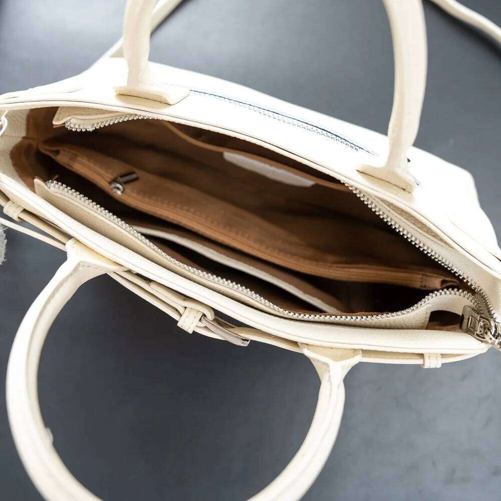 New Fashion Designer Beige Blue Color Handheld Tote Real Cowhide Leather Women Handbag Office Workers Shoulder Bag