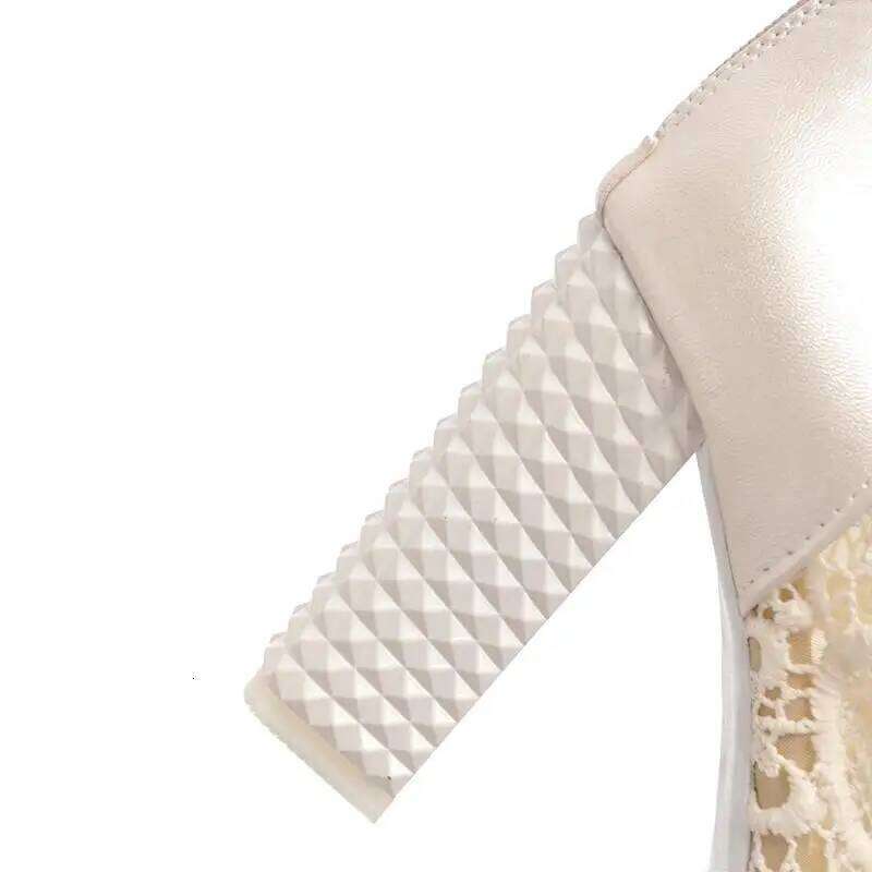 ASILETO Ladies Summer Boots Peep Toe Chunky Heels Lace Mesh Splice Big Size 33-43 Black Whiete Fashion Sexy S4036