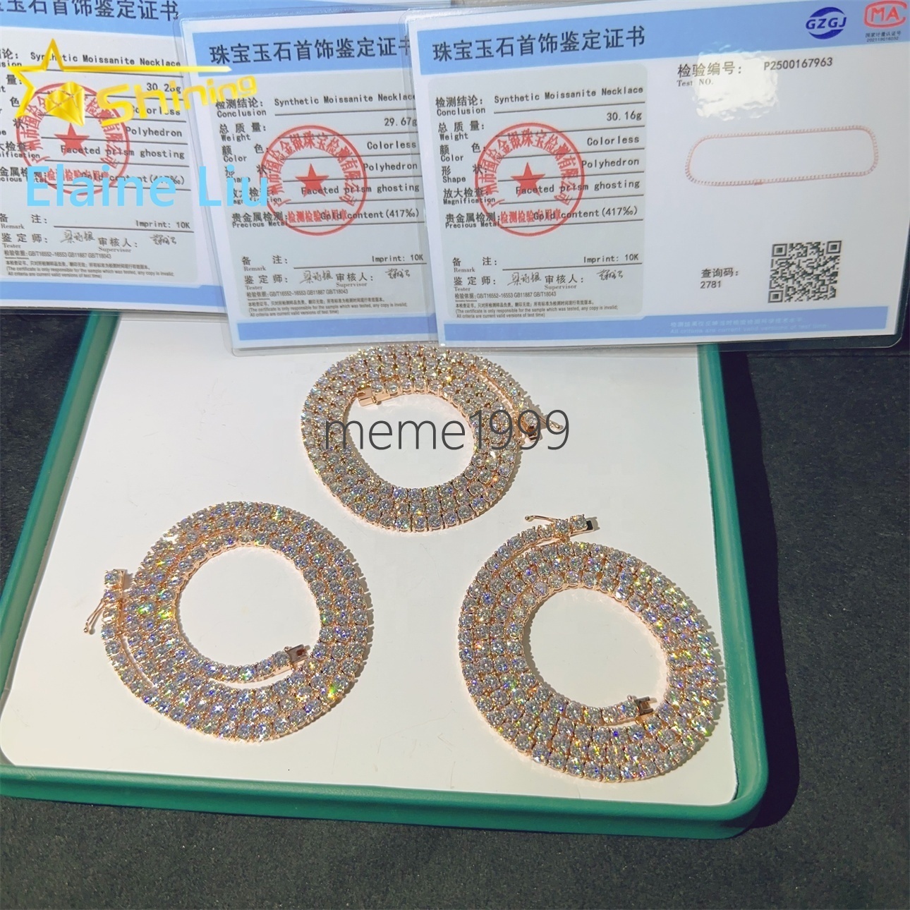 4mm Custom Luxury 10K Real Solid Gold Hip Hop Necklace D Color VVS Moissanite Diamond Tennis Chain