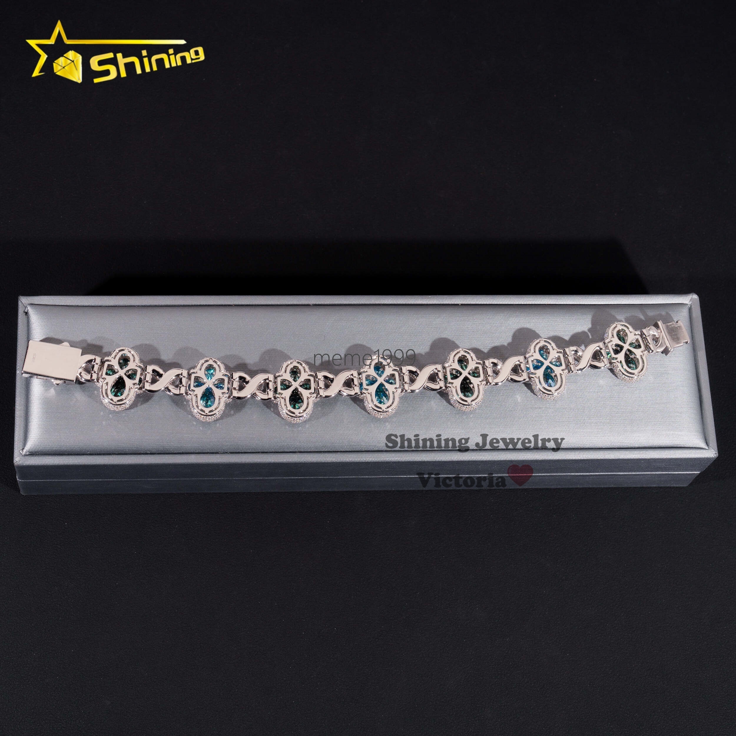 New Arrival Bling Hip Hop Jewelry 925 Sterling Silver Colored Pear Moissanite Diamond Iced Out Clover Infinity Link Bracelet Men
