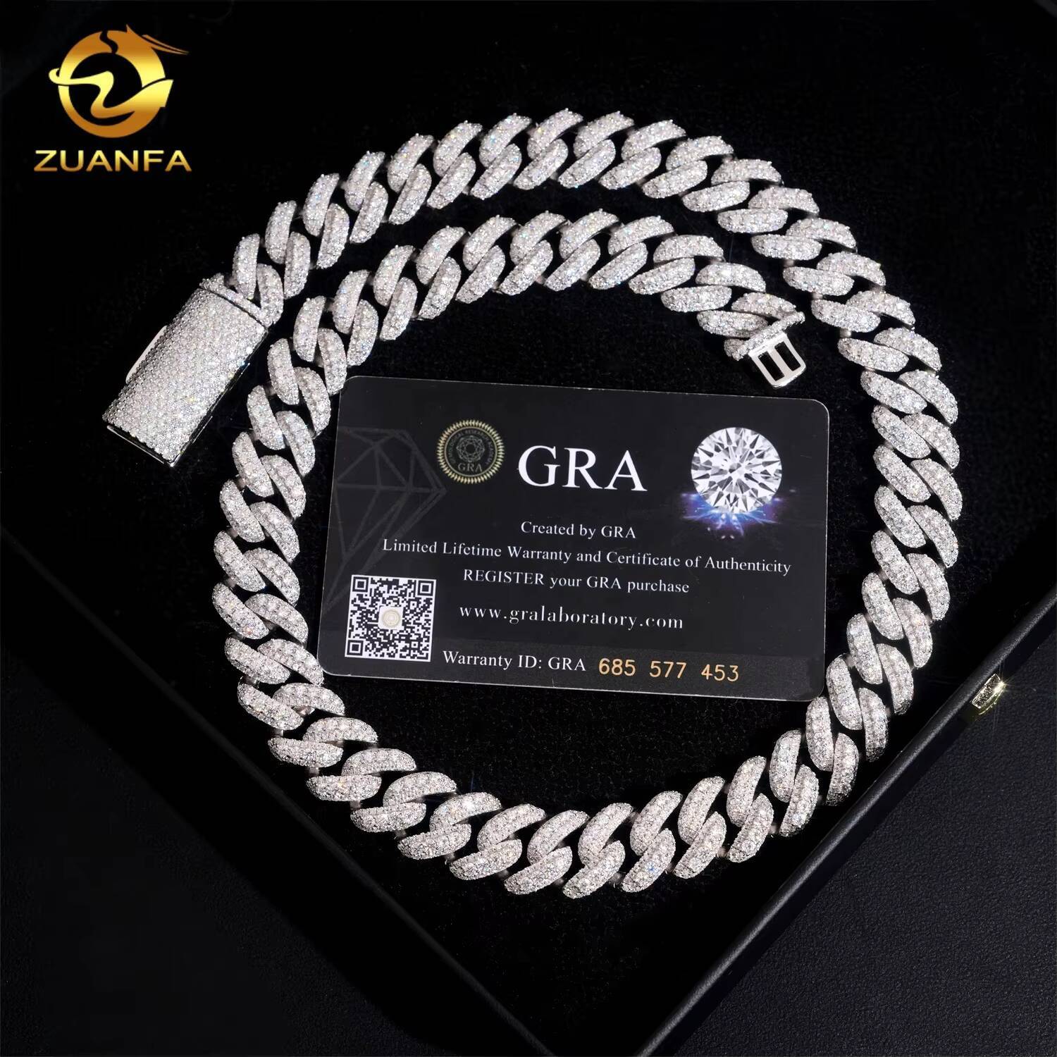 Moissanite Hip Hop Jewelry GRA Certificate Iced Out 15mm 925 Sterling Silver Mens Cuban Link Chain