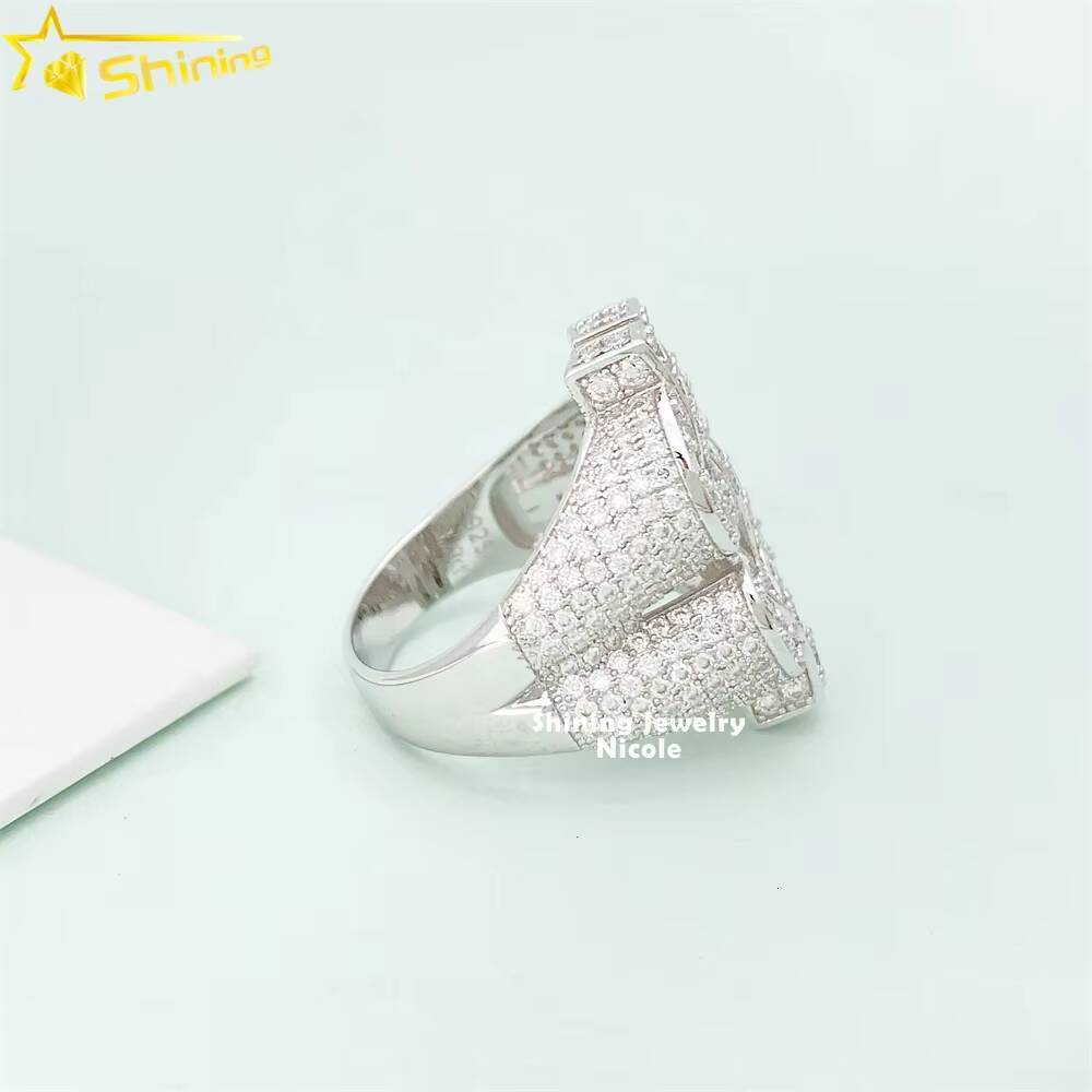 New Arrival High Quality GRA Certificate Dollar Custom S925 Silver Moissanite Ring Men VVS Hip Hop Ring