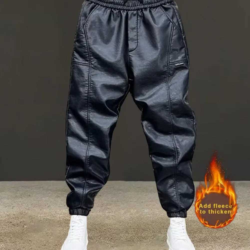 Waterproof Pants Faux Leather Trousers Windproof Waterproof Faux Leather Mens Pants with Elastic Waist Ankle-banded for Cycling W250819