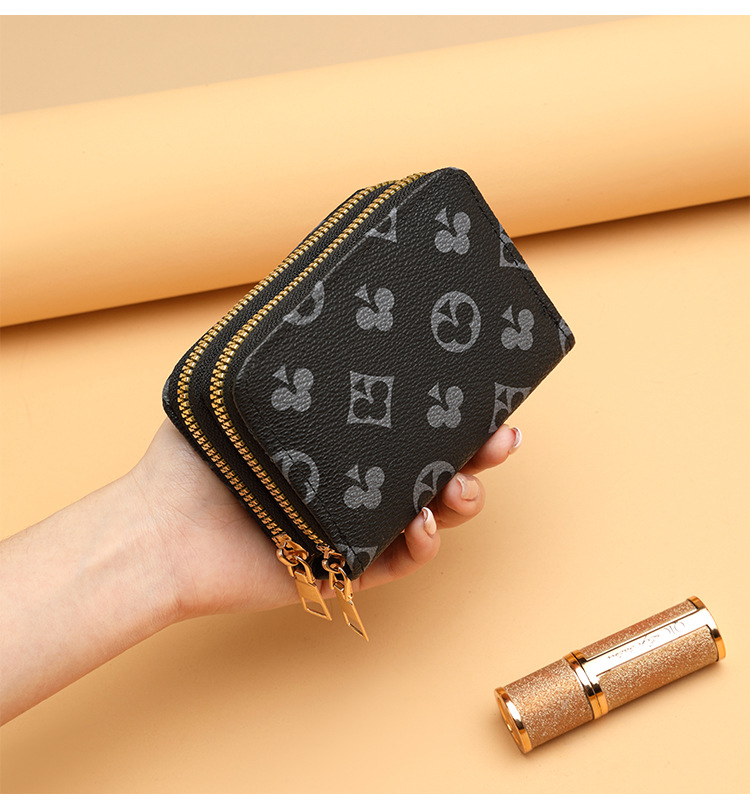 Ladies' Double Zipper Retro Compact Multi Card Slot Portable Fashion Zero Wallet