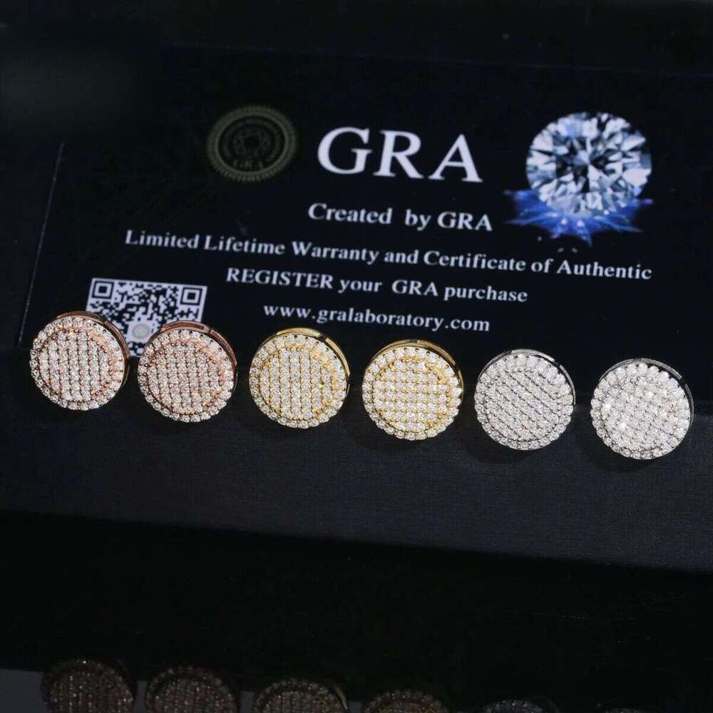 12mm Fashion Men's Round Iced Out Hip Hop Jewelry Sier VVS Moissanite Stud Earrings