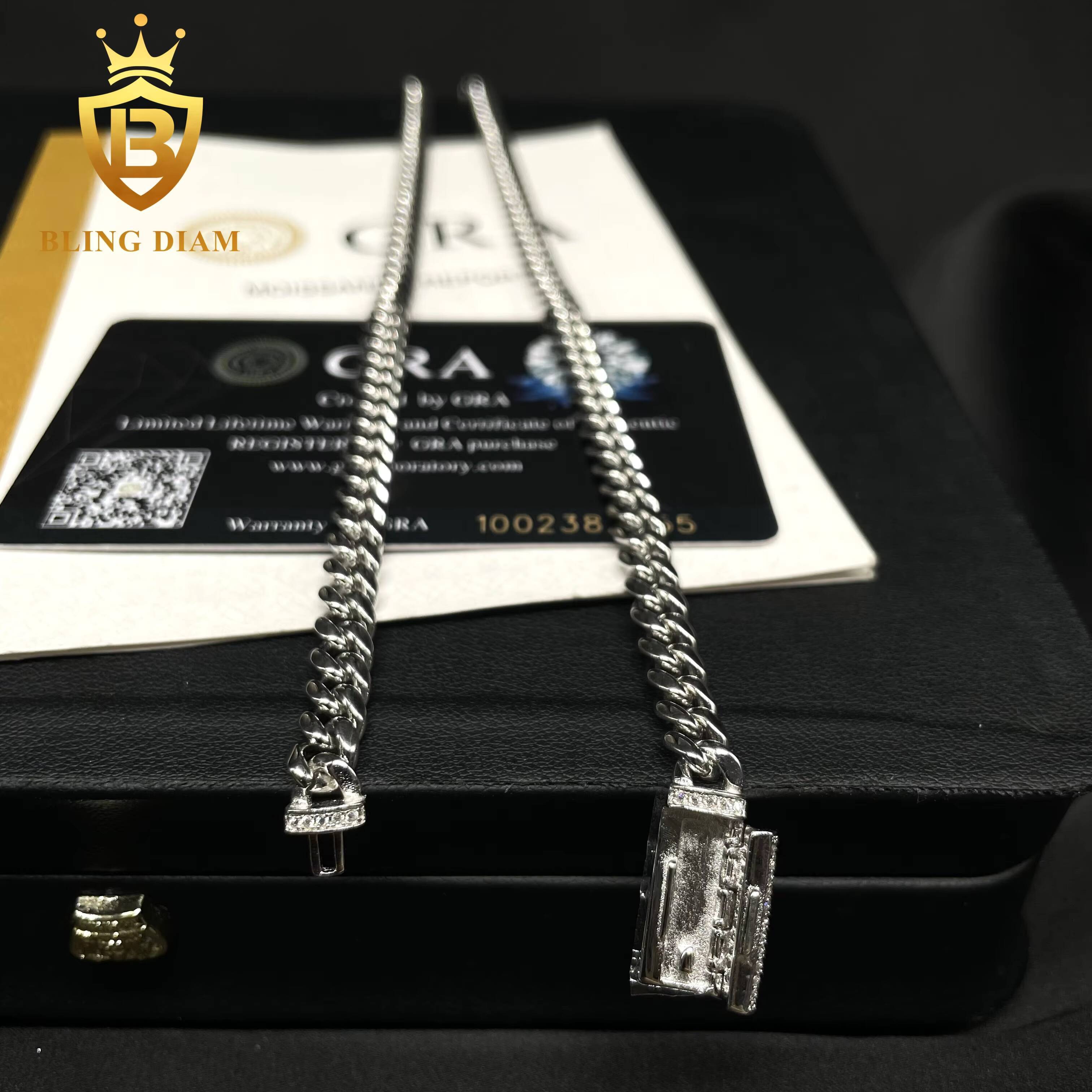 High Quality Hip Hop 6mm Stainless Steel Silver Cuban Link Chain Necklace Silver Moissanite Clasp for Women Men Jewelry