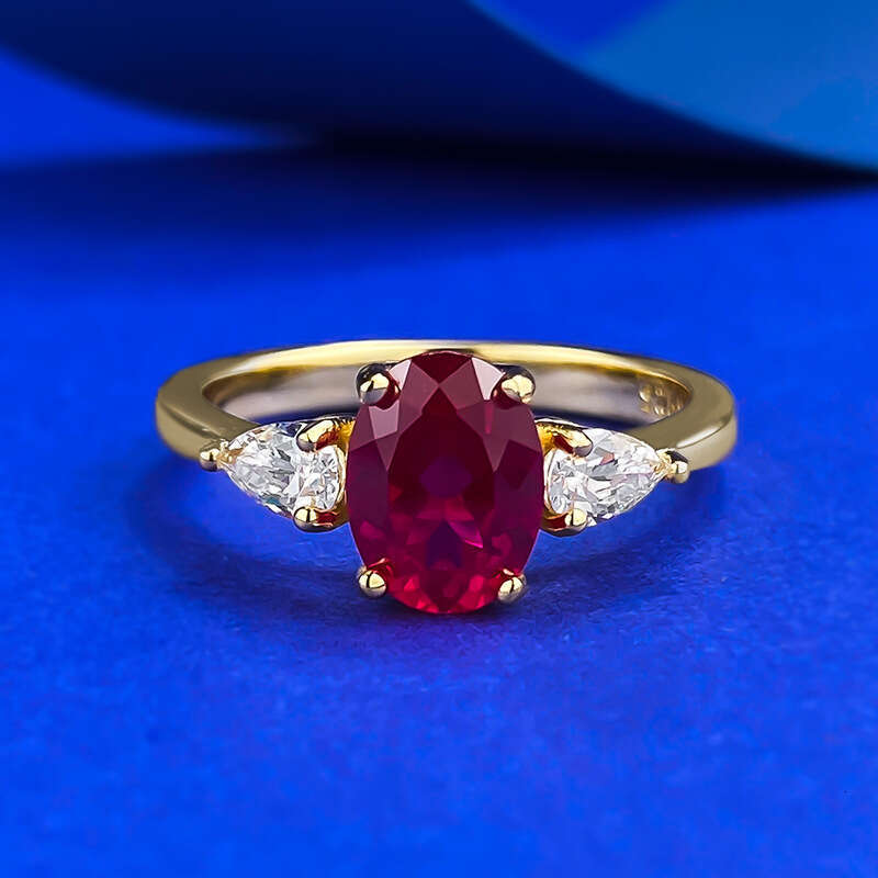 Mujing Jewelry Live New S Silver Imitation Pigeon Blood 6*8mm Oval Red Corundum Fashion Versatile Ring