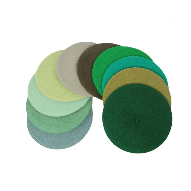 Round French Beret Wool Pumpkin hats for women Ladies Female Winter Thick Warm Artist Caps Green Ins Trend 250819