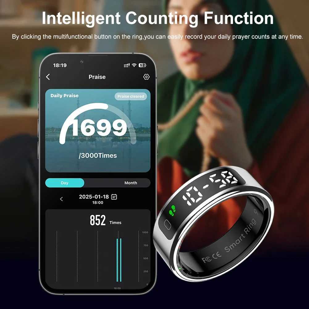 11 Smart Ring with Display Screen and Touch Fitness Sleep Monitor 5 ATM Waterproof Smart Ring Fitness Ring for Android IOS W250819