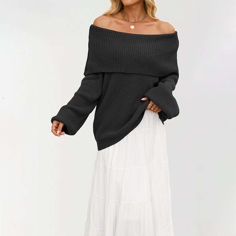 New Autumn And Winter Women's Loose Knitted Pullover Off-Shoulder Sweater B3