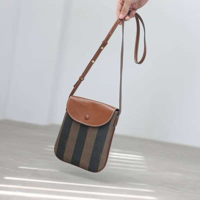 Vintage Small Size Women Crossbody Bags PVC Waterproof Fabric And First Layer Oil Wax Leather Adjustable Shoulder Strap Bag