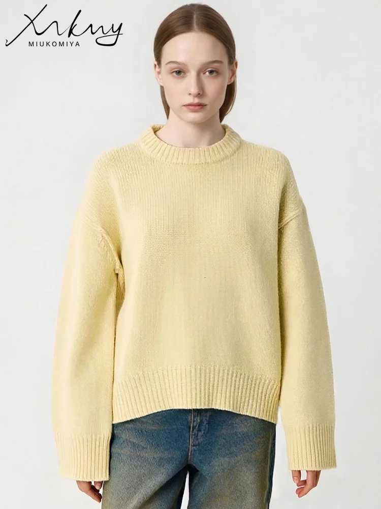 2025 Oversized Fall Yellow Sweaters for Women Brown Crewneck Sweater Top Ladies Office Warm Knitted Women Pullovers Winter Gray XJ250819