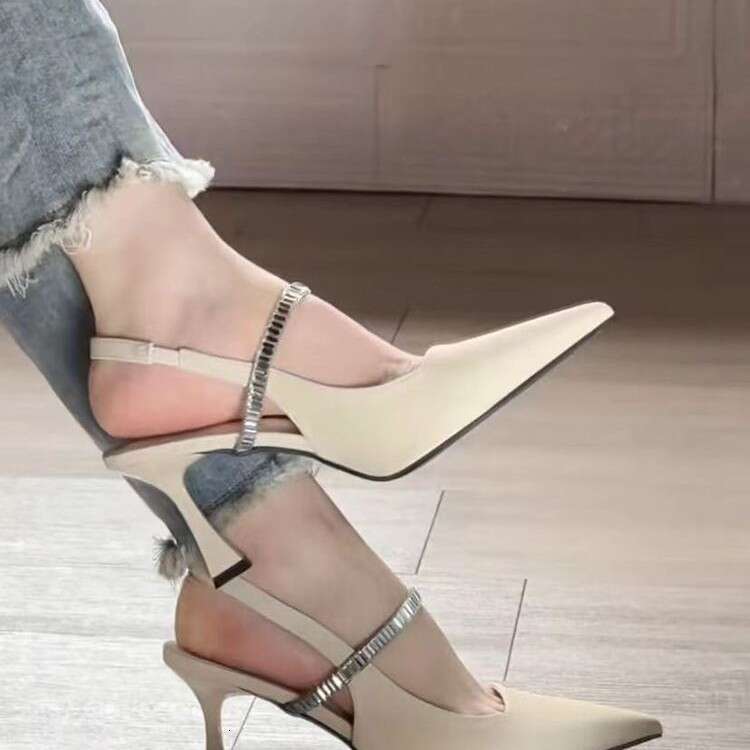 Designer French Shoe Back Strap Pointed Toe High Heels 2025 Spring Summer Fairy Style Single Shoes Sandals for Women Black