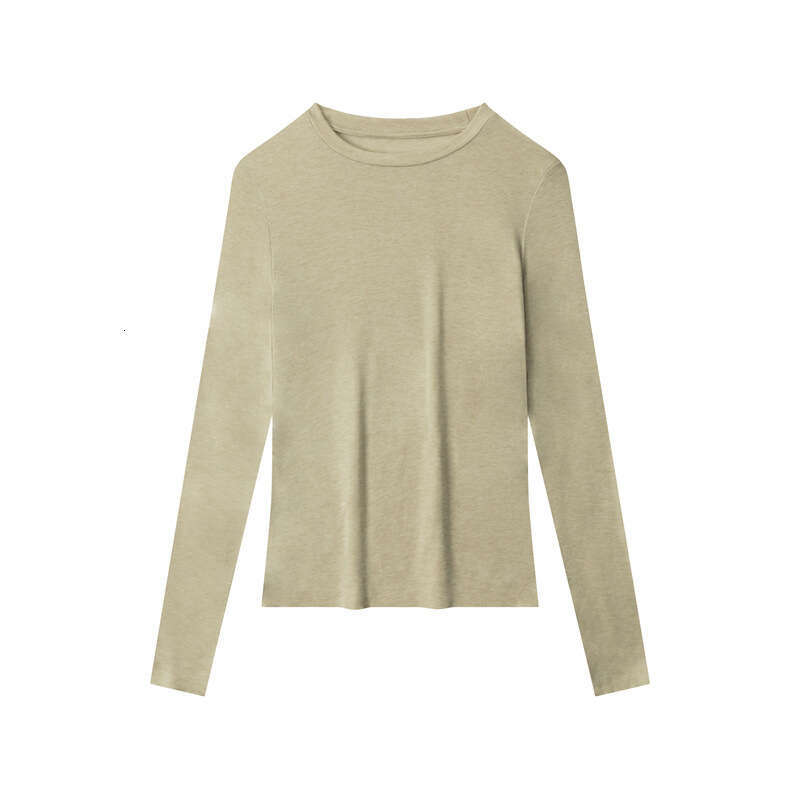 Solid Color Simple Cuff Finger Design Round Neck Long Sleeve Base Shirt Women Versatile Top Ins B5