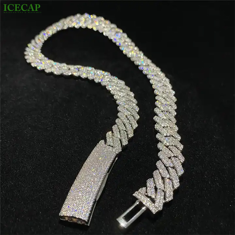 10- 20mm Wide 2-4 Rows Moissanite Cuban Chain 925 Sliver Mossanite Cuban Link Chain Iced Out Cuban Link Bracelet for Men