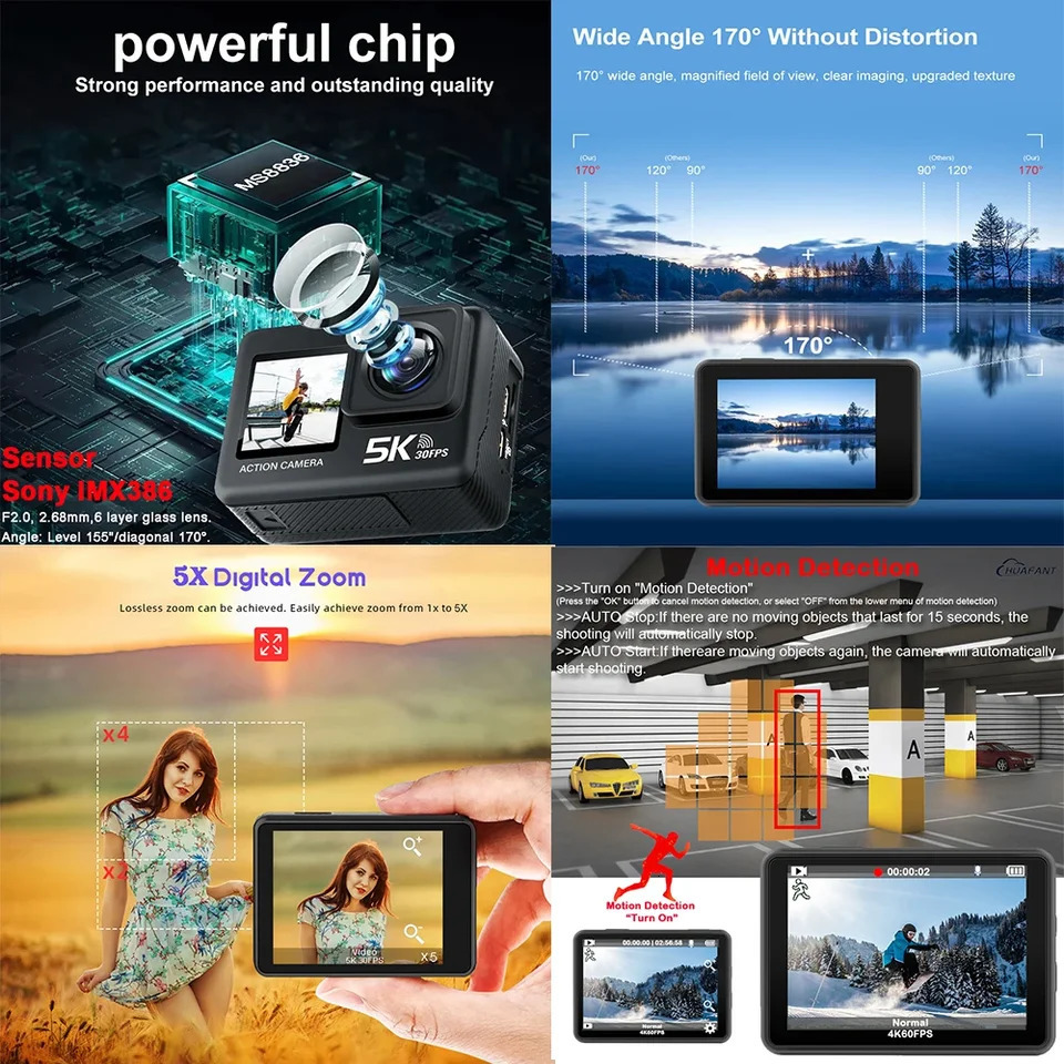 G9SE Action Camera 5K30fps 4K60fps 50MP 2.0 Touch LCD EIS DVR Webcam Dual Screen Wi-Fi 170D Waterproof 30M 5X Zoom Sports Camera 250813