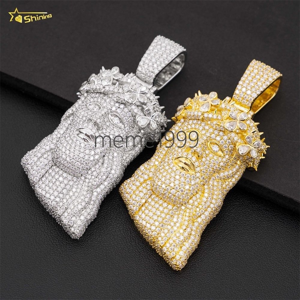 Hip Hop Jesus Head Gold Plated 925 Silver Moissanite Diamond Pave Fully Men Custom Iced Out Pendants