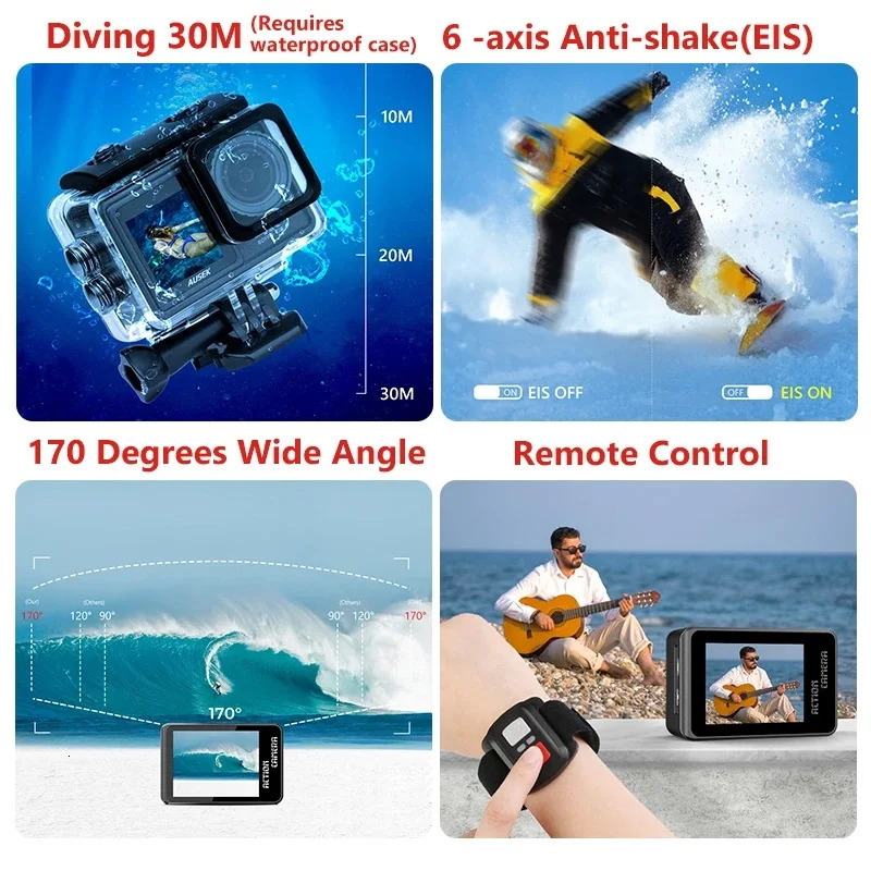 AUSEK S81TRW Action Camera 5K 4K60FPS 48MP DVR EIS With Optional Filters 5X Zoom 1080P Webcam Vlog Wi-Fi Sports Cam With Remote 250813
