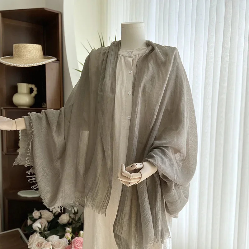 Cotton Linen Solid Color Scarf Female Summer Sun Protection Medium Length Gauze Japanese Korean Beach Scarves Tourism Shawl 250818