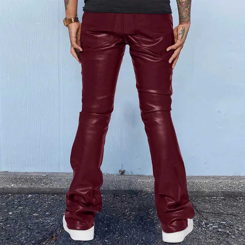 Mens Leather Pants Autumn New Casual Street Fashion Solid Color Bell Bottoms Joker Casual Pants Men W250819
