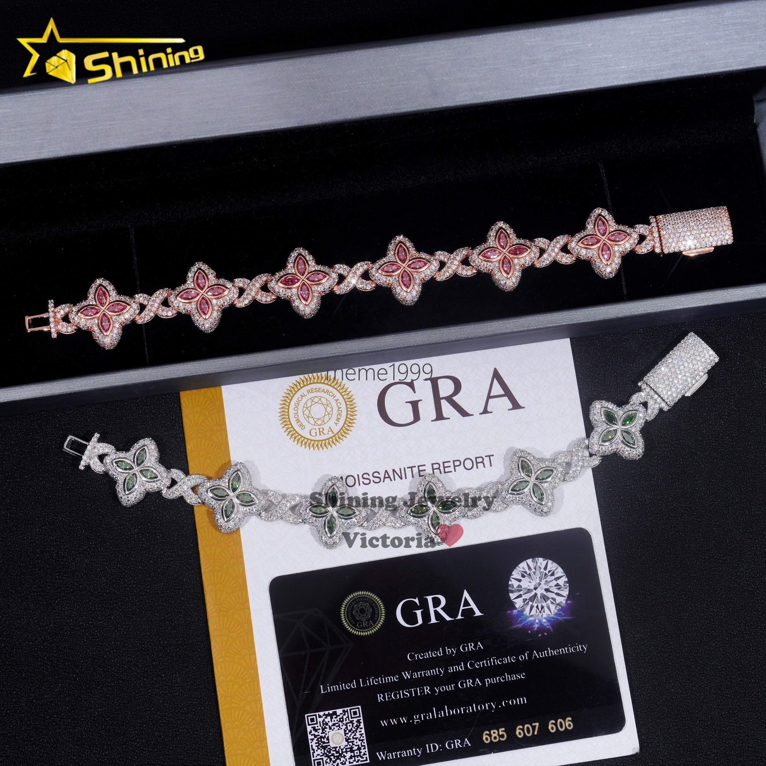 Cheapest Price Custom Iced Out Luxury Diamond Jewelry Rapper Men Jewelry Hip Hop VVS1 Moissanite Diamond Clover Cuban Bracelet