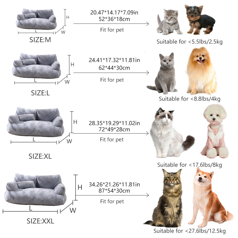 Cat Sofa Pet Sofa Bed with Detachable Pillow Custom M/XL/XXL Sizes All - Season Use Washable Durable Ideal for Cats/Small Dogs Home/Kennel/Vet Decor