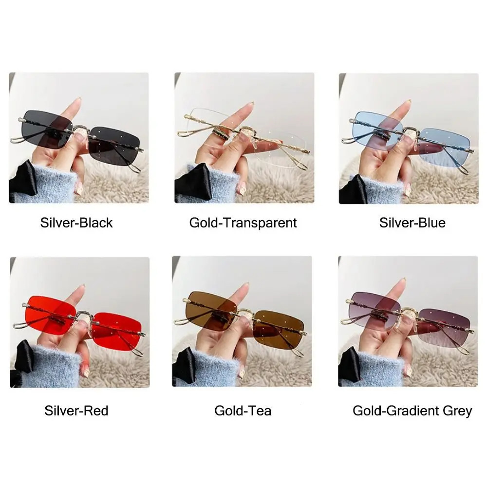 Metal Rectangle Sunglasses Fashion Rimless UV400 Eyewear Ocean Lenses Sun Glasses for Women Men 250815
