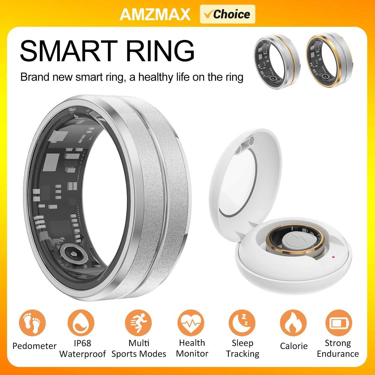 AMZMAX Smart Ring Military Grade IP68 3ATM Waterproof Sports Fitness Tracker Heart Rate Blood Pressure Monitoring Smart Ring W250819