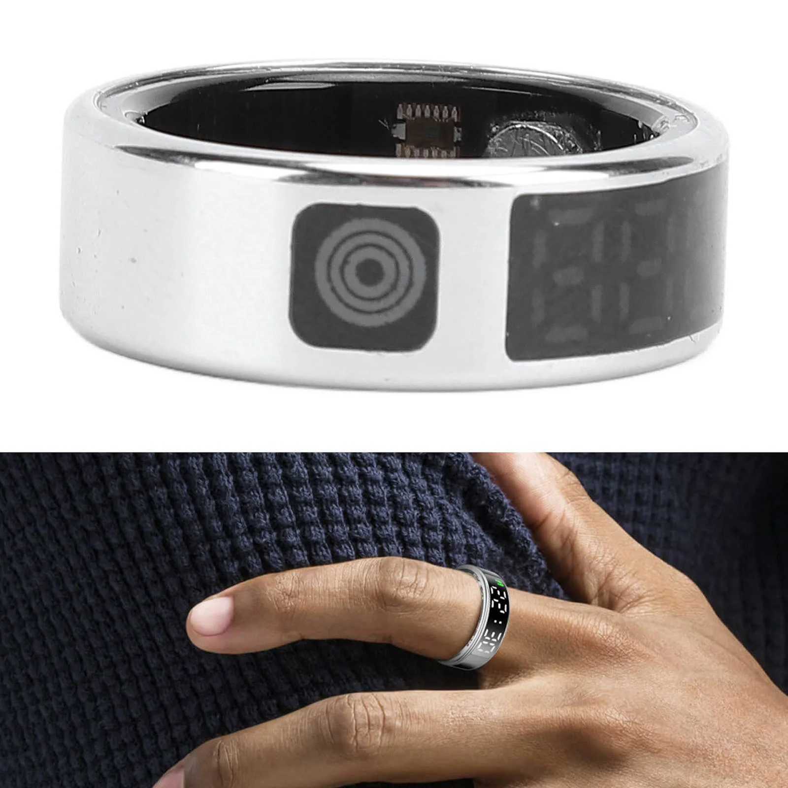 Health Ring Smart Ring Fitness Men Women IP68 Health Exercise Record Steps with Charging Bay Silver W250819