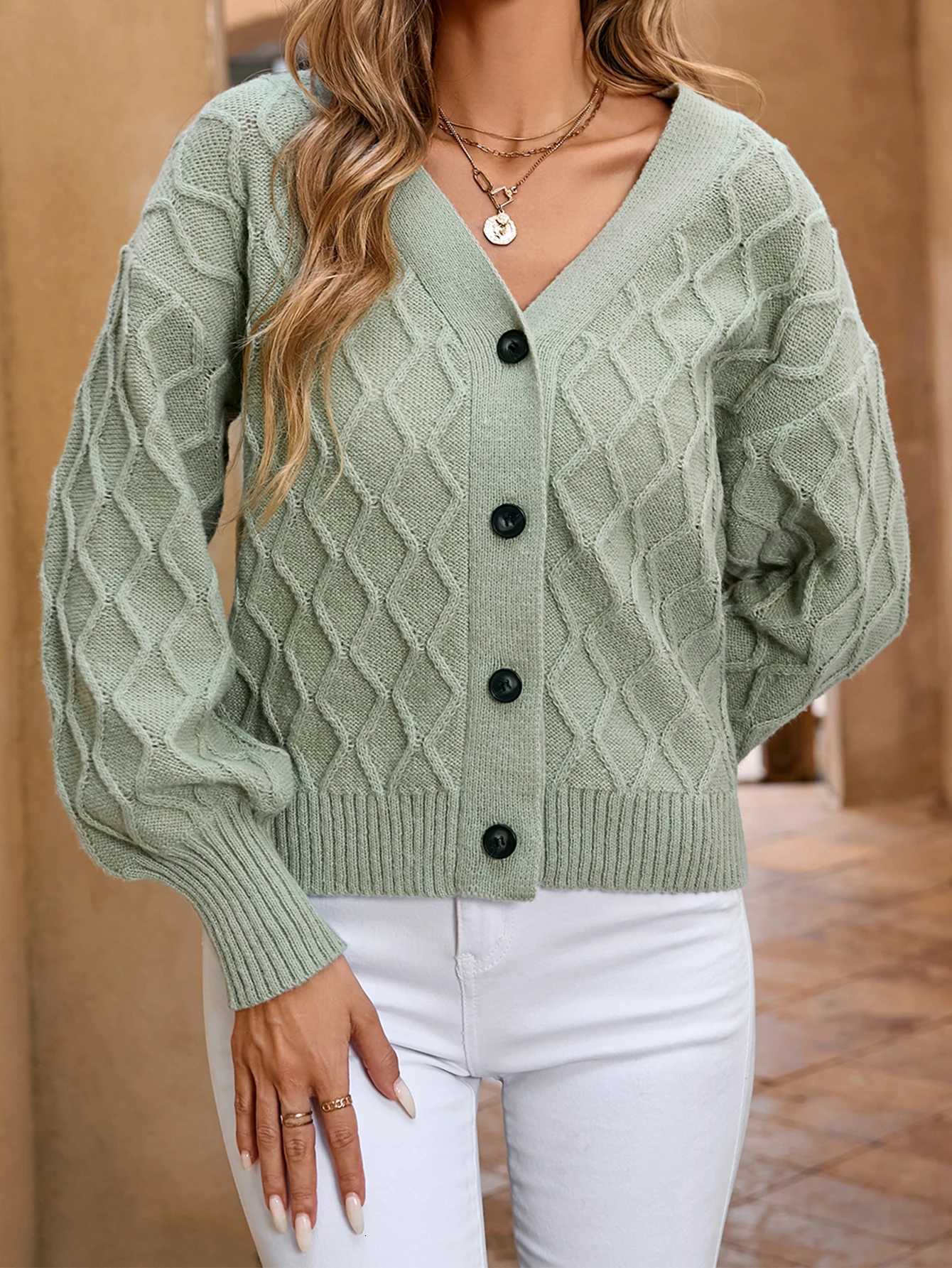 Europe and the United States autumn and winter explosive sweater buttons cardigan coat with high-grade sense of niche chic XJ250819