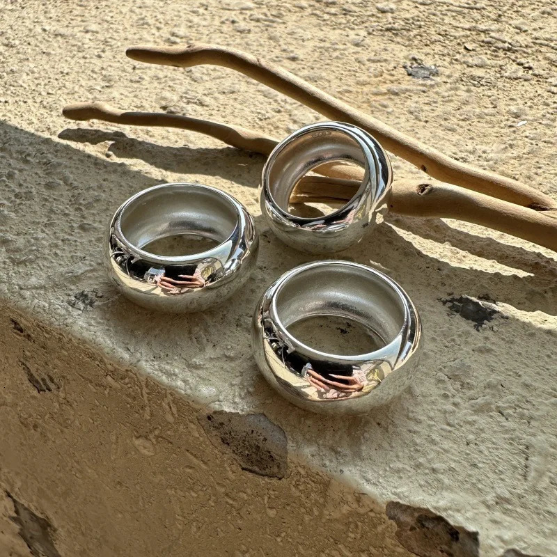 F.I.N.S Original Minimalist S925 Sterling Silver Smooth Plain Ring Texture Thumb Band Wide Thick Statement Finger Fine Jewelry 250815