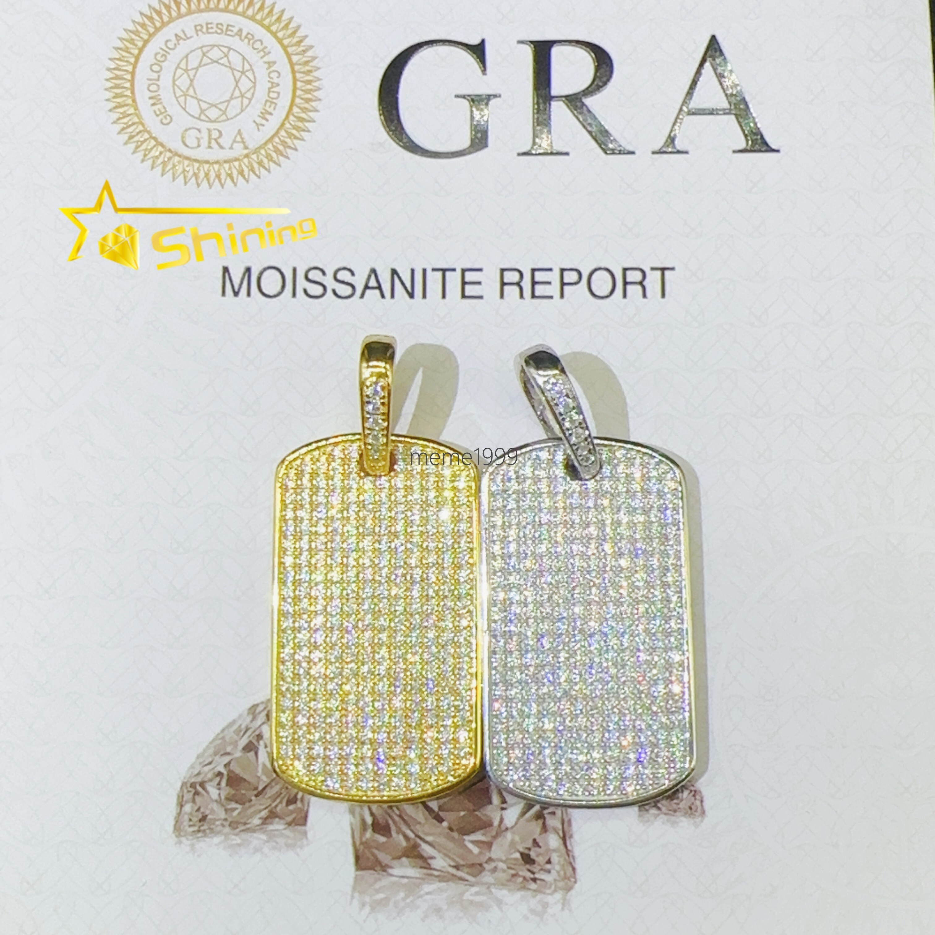 Pass Diamond Tester Iced Out Rapper Jewelry Moissanite Pendant 925 Silver Necklace Pendant Hip Hop Jewelry Dog Tag Pendant