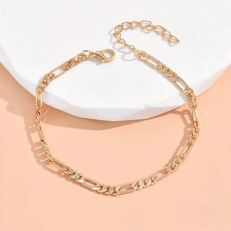 Summer Anklet For Women Girls Fashion Gold Plated Cuban Figaro Chain Ankle Bracelet Foot Jewelry Gifts 250812 2