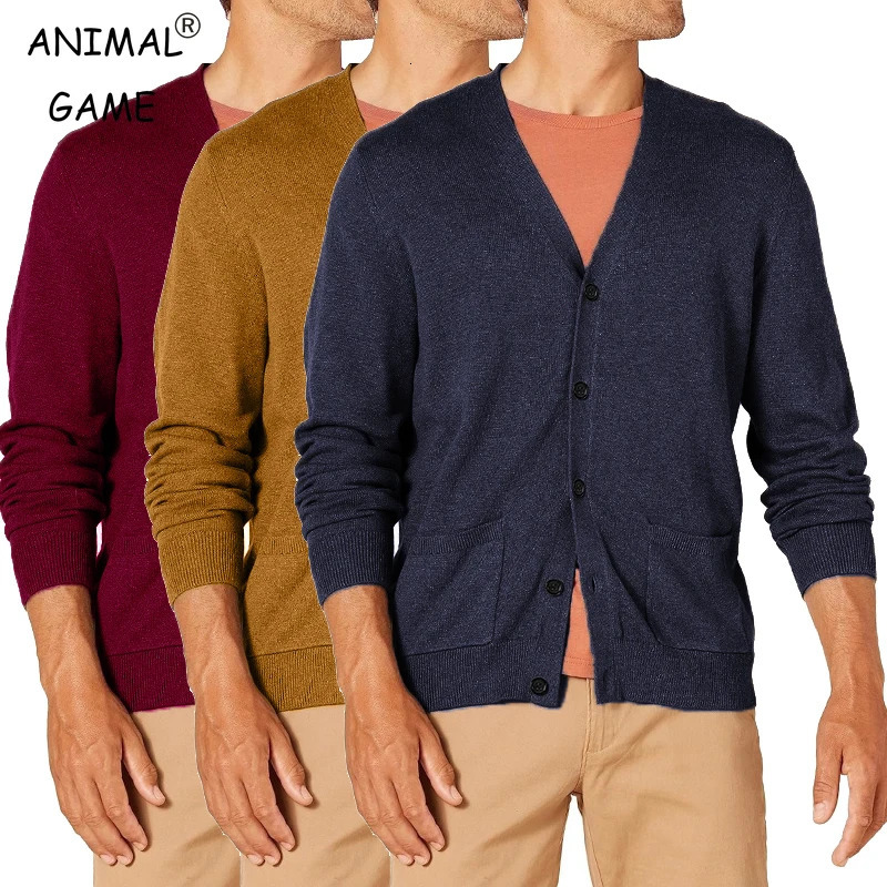 Mens Knit Slim Fit Cardigan Sweater V Neck Casual Button Down Sweaters Long Sleeve Fall Outwear with Pockets Outdoor Coats 250819