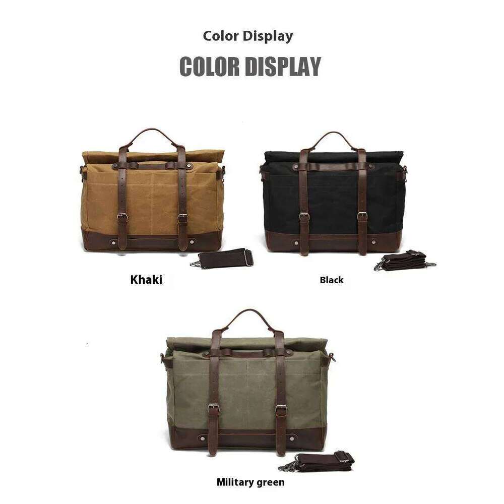 Large Capacity Men's Portable Travel Outdoor Waterproof Lage Oil Wax Canvas With Crazy Horse Cowhide Crossbody Bag