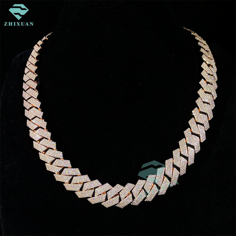 High Quality Cubana Hip Hop Jewelry 15mm 925 Sterling Silver VVS Moissanite Diamond Iced Out Cuban Link Chain Necklace for Men